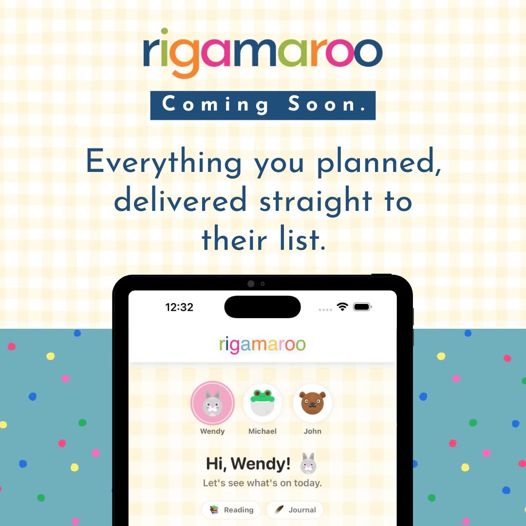 Rigamaroo app preview on a tablet — everything you planned, delivered straight to their list
